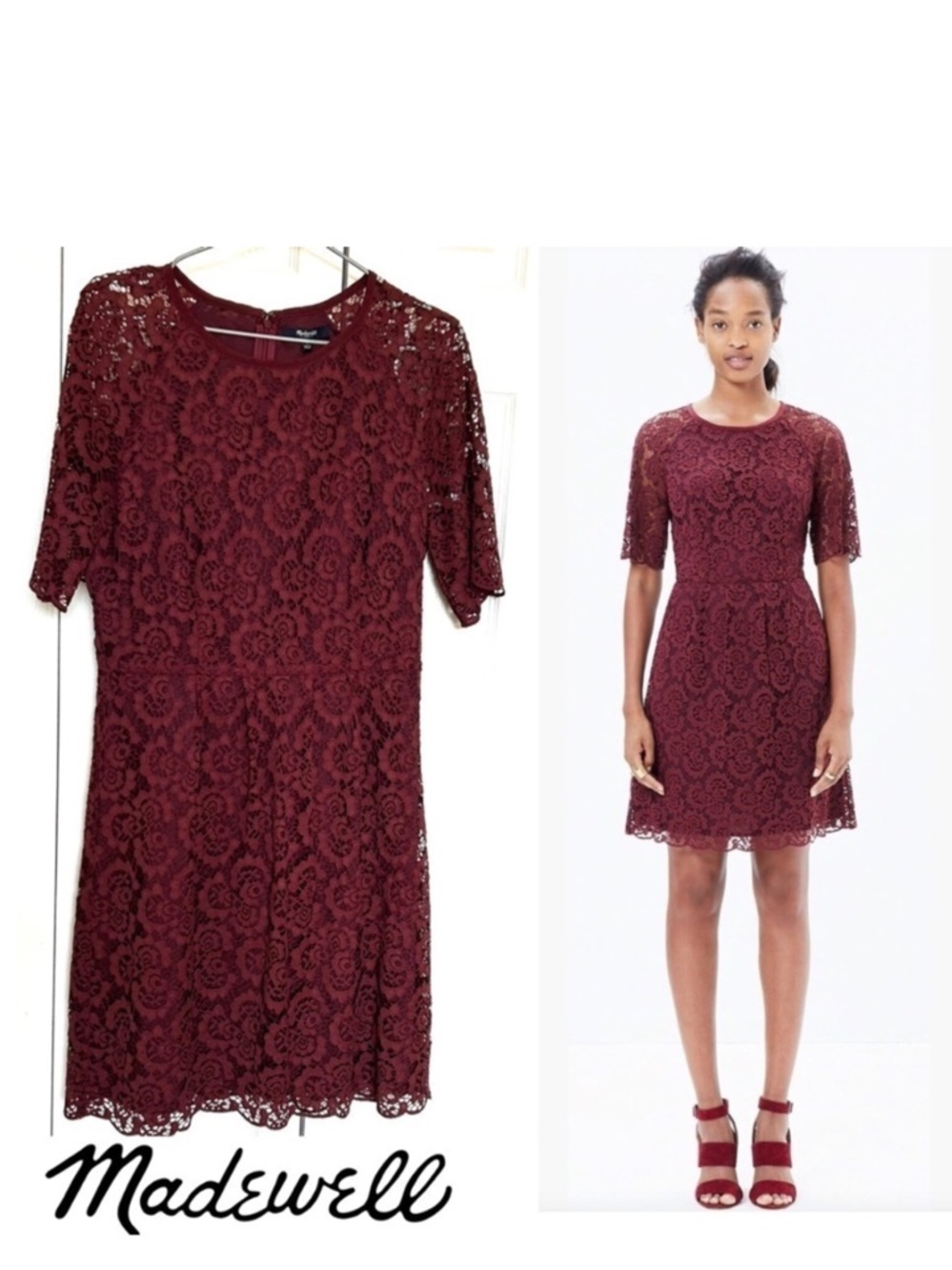 Madewell Magnolia Burgundy Short Sleeve Lace Dress Size 8